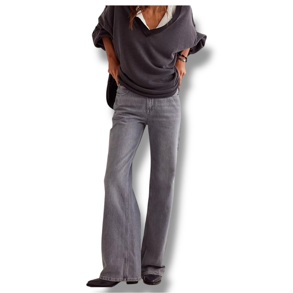 We The Free Gray Flare Wide-Leg Jeans